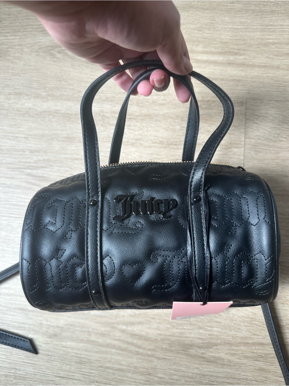 Juicy Couture Black Quilted Logo Mini Barrel Bag